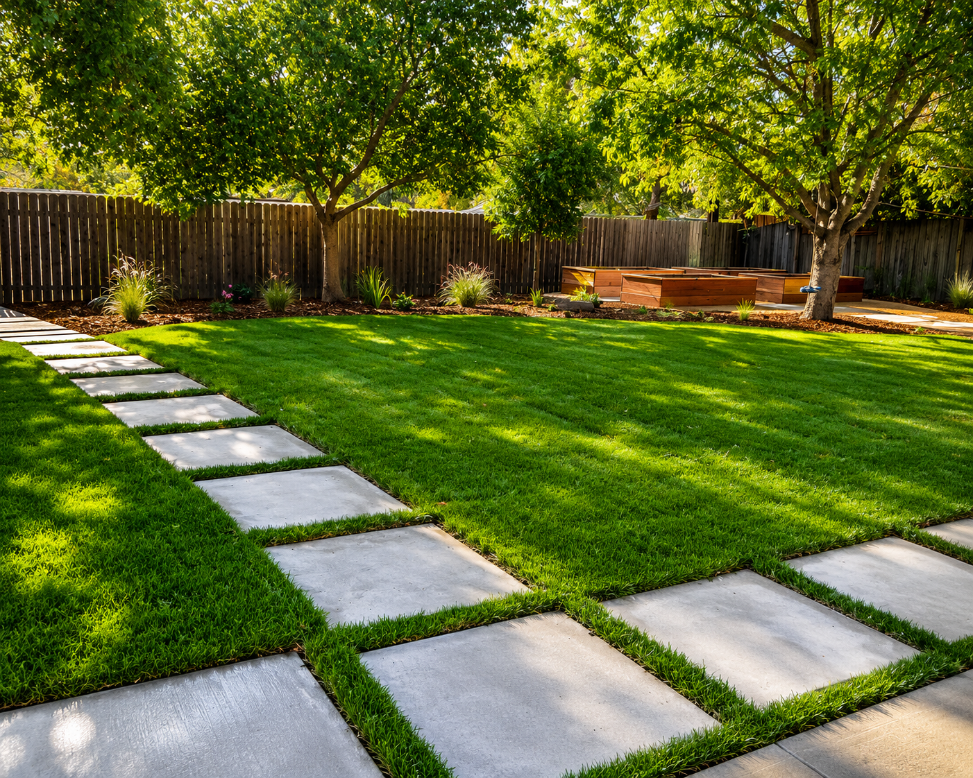 Complete yard refresh with lawn hardscape and planting