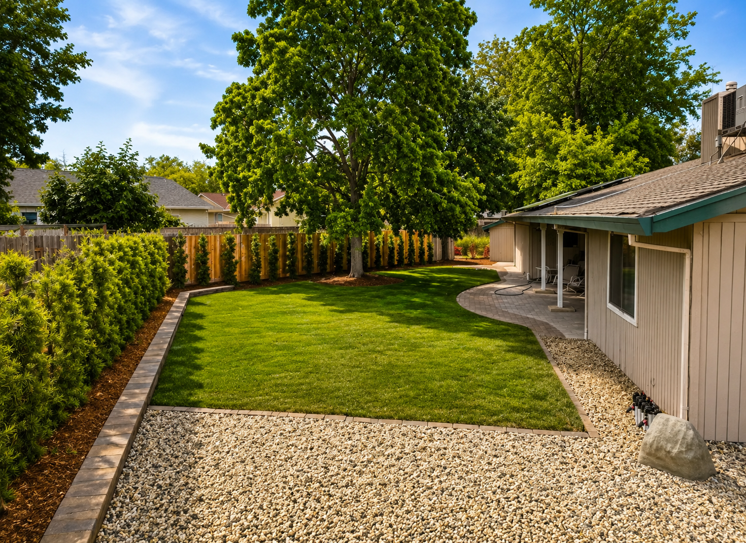 Clean garden edge work with finished planting beds